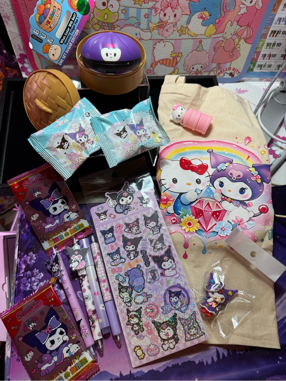 Sanrio Kuromi & Hello Kitty Stationery and Sticker Gift Set - Purple, Pink, Blue